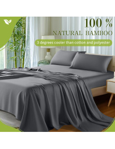 Juego de Sábanas Queen Shilucheng 4 Piezas Viscosa Bambú Gris 2