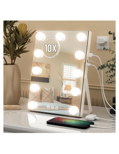 Espejo de Maquillaje Iluminado AJJSSA 36x28cm 10X Aumento