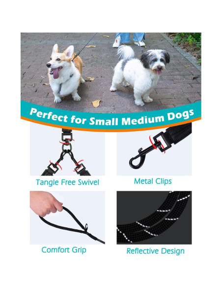 Correa Doble para Perros PetBonus, Reflectante y Acolchada