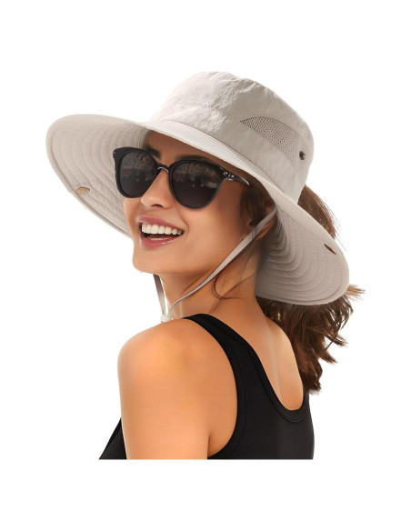 Sombrero de Sol FURTALK Beige para Mujeres UPF 80+ Plegable