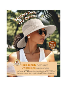 Sombrero de Sol FURTALK Beige para Mujeres UPF 80+ Plegable 2