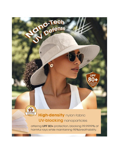 Sombrero de Sol FURTALK Beige para Mujeres UPF 80+ Plegable