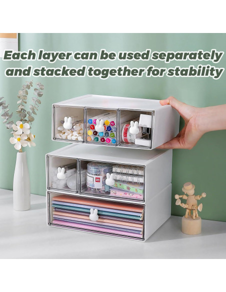 Organizador de Escritorio Jydesicr Blanco 6 Cajones Apilable Organizador de Escritorio Jydesicr Blanco 6 Cajones Apilable
