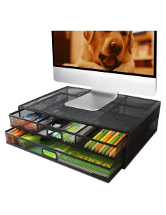 Soporte de Monitor Ergonómico MINDEPOT con 2 Cajones Negro