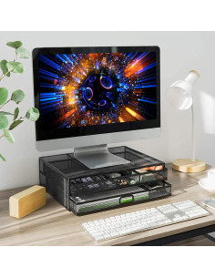 Soporte de Monitor Ergonómico MINDEPOT con 2 Cajones Negro 2