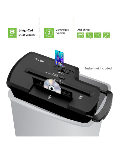 Destructora de papel Aurora AU800SZ 8 hojas corte en tiras