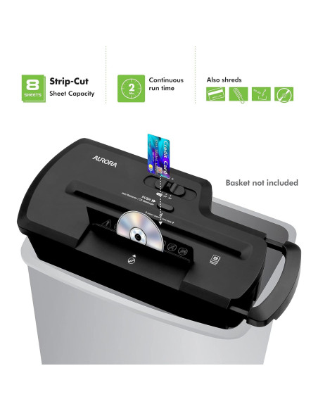 Destructora de papel Aurora AU800SZ 8 hojas corte en tiras
