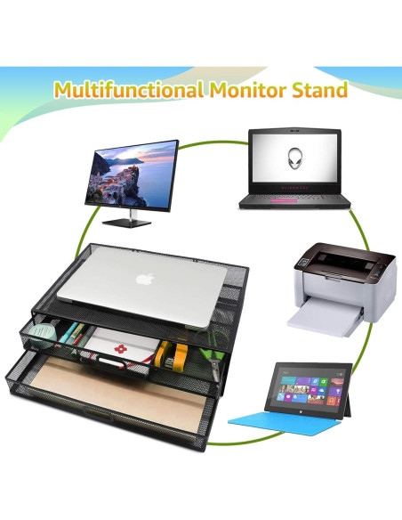 Soporte de Monitor Ergonómico MINDEPOT con 2 Cajones Negro