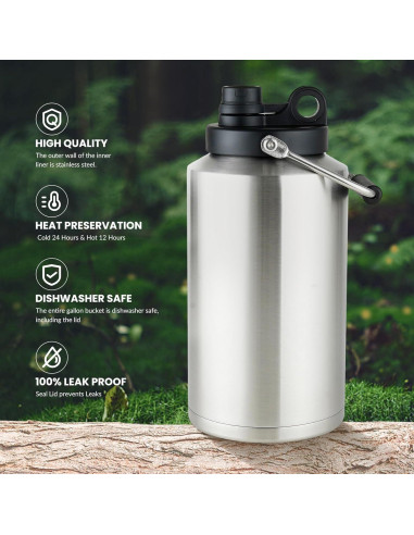 Jarra de Agua Aislada Alathote 1 Galón Acero Inoxidable 128 oz