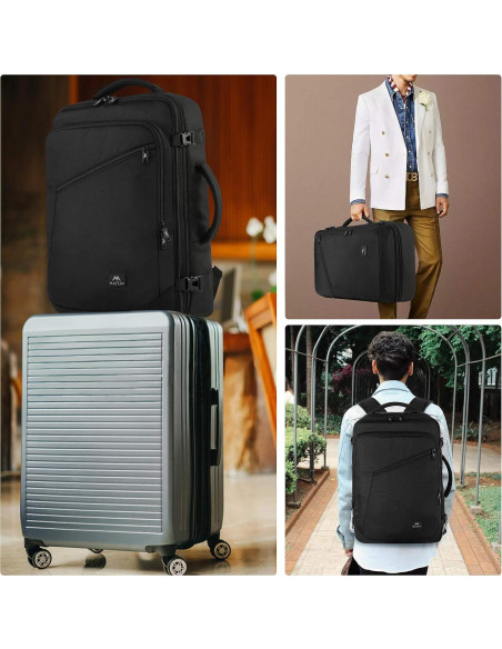 Mochila de Viaje Expandible MATEIN 40L Resistente al Agua Negra