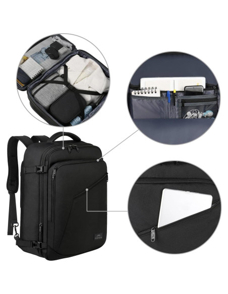 Mochila de Viaje Expandible MATEIN 40L Resistente al Agua Negra