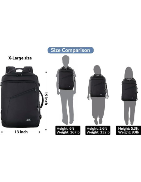 Mochila de Viaje Expandible MATEIN 40L Resistente al Agua Negra