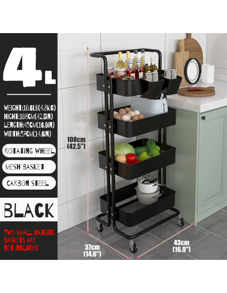 Carrito de Almacenamiento MURRI&MURRDI 4 Niveles Negro Carrito de Almacenamiento MURRI&MURRDI 4 Niveles Negro