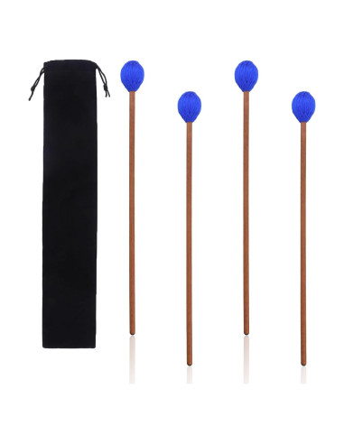 Mallets de Marimba Azules - Juego Profesional 2 Pares con Hilo