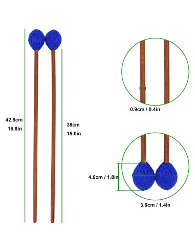 Mallets de Marimba Azules - Juego Profesional 2 Pares con Hilo