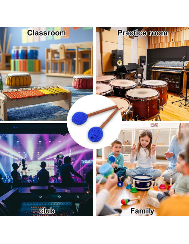 Mallets de Marimba Azules - Juego Profesional 2 Pares con Hilo