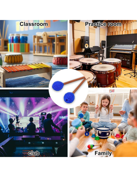 Mallets de Marimba Azules - Juego Profesional 2 Pares con Hilo