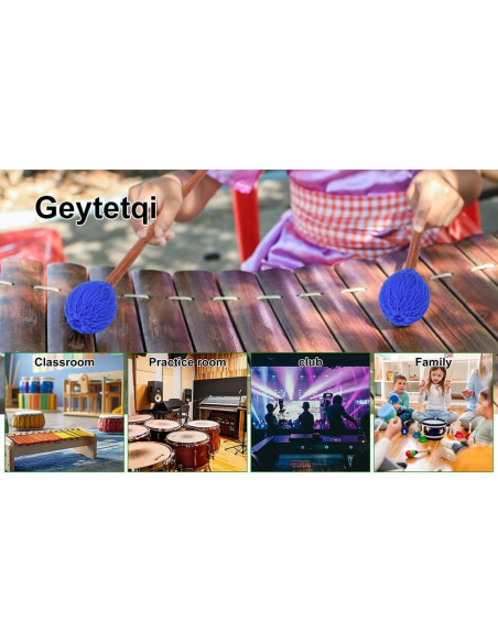 Mallets de Marimba Azules - Juego Profesional 2 Pares con Hilo