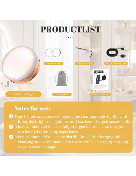 Luz Selfie Magnética YXFEIR con Espejo y Soporte, 45.72 cm