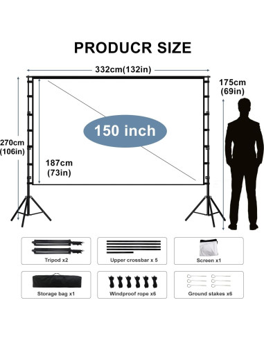 Pantalla de proyector portátil Lejiada 150" HD 4K con soporte