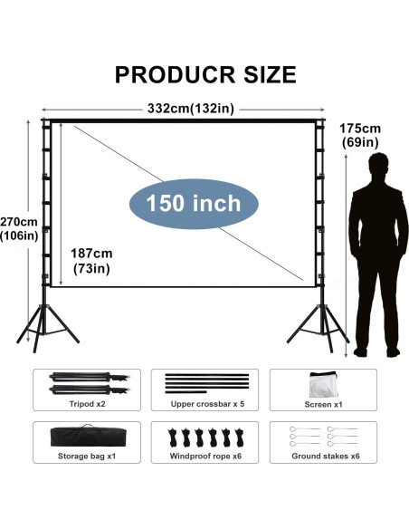 Pantalla de proyector portátil Lejiada 150" HD 4K con soporte