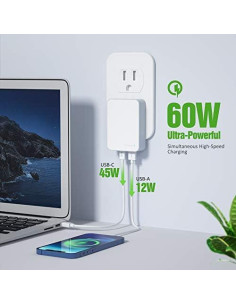 Cargador USB C Nekmit 60W Plegable Doble Puerto PD 3.0 2