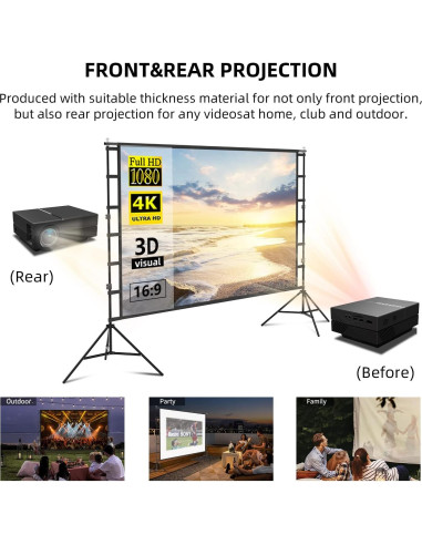 Pantalla de proyector portátil Lejiada 150" HD 4K con soporte