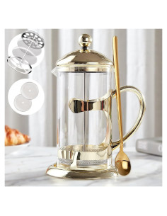 Prensa Francesa de Café DUJUST Dorada 1008ml con Filtro 4 Niveles