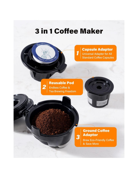 Cafetera 3 en 1 SHARDOR UL-CM9429D, Compatible K-Cup y Molido