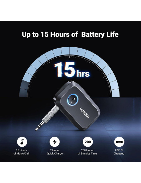 Adaptador Aux Bluetooth UGREEN 5.4 con Cancelación de Ruido
