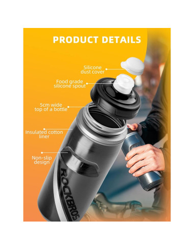 Botella de Agua Rockbros 630ml Aislada para Bicicleta