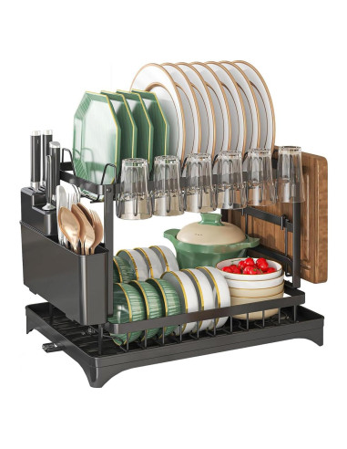 Escurridor de Platos Grande Maivotaf 2 Niveles Negro 30x42x29cm