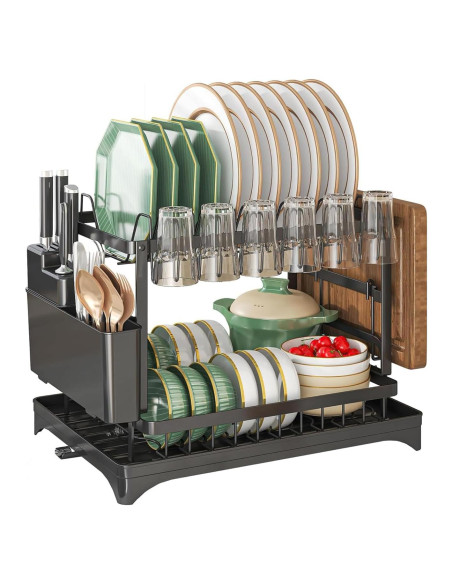 Escurridor de Platos Grande Maivotaf 2 Niveles Negro 30x42x29cm