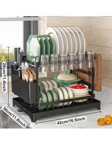 Escurridor de Platos Grande Maivotaf 2 Niveles Negro 30x42x29cm