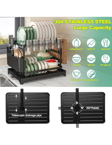 Escurridor de Platos Grande Maivotaf 2 Niveles Negro 30x42x29cm