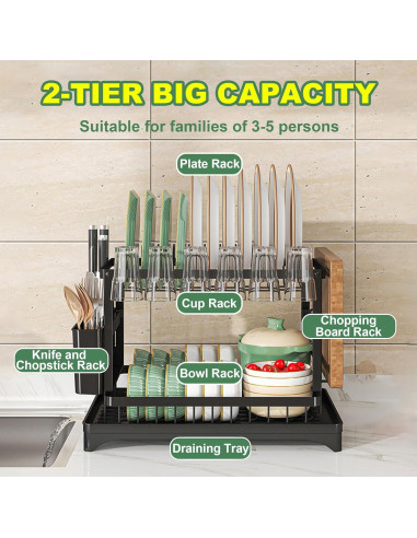 Escurridor de Platos Grande Maivotaf 2 Niveles Negro 30x42x29cm