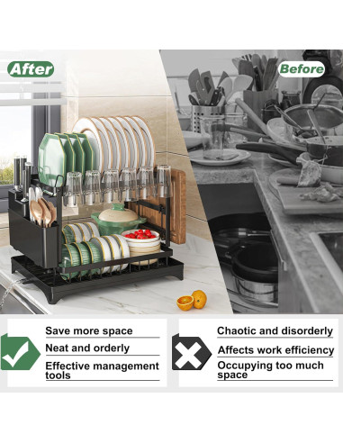 Escurridor de Platos Grande Maivotaf 2 Niveles Negro 30x42x29cm