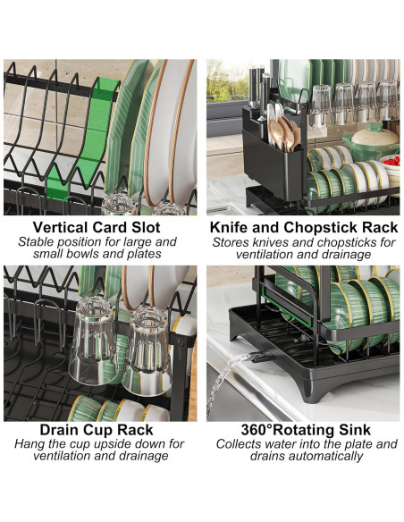 Escurridor de Platos Grande Maivotaf 2 Niveles Negro 30x42x29cm