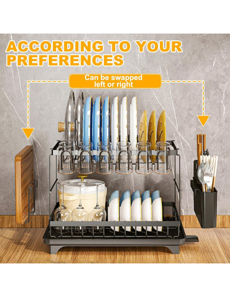 Escurridor de Platos Grande Maivotaf 2 Niveles Negro 30x42x29cm