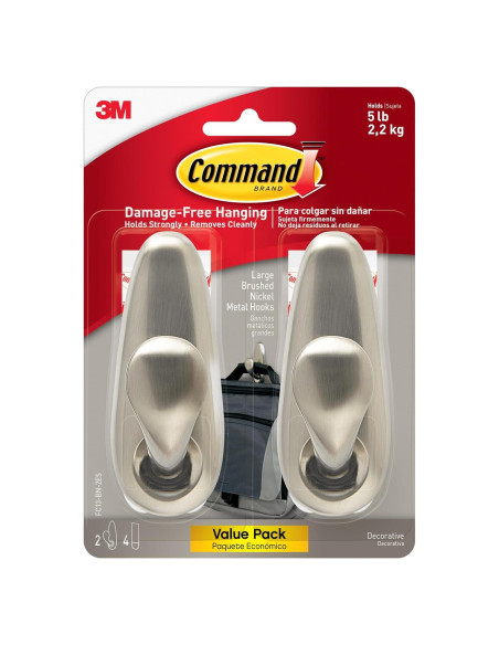 Ganchos de Metal Grande Command Níquel Cepillado 2 Pzas 5 lb
