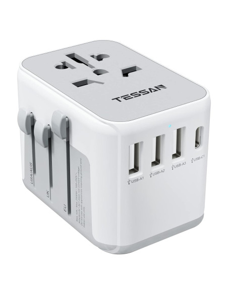 Adaptador de Viaje TESSAN 4 Puertos USB C Gris 2500W