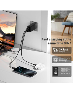 Cargador de pared USB C 100W GaN 3 puertos para MacBook y iPhone 2