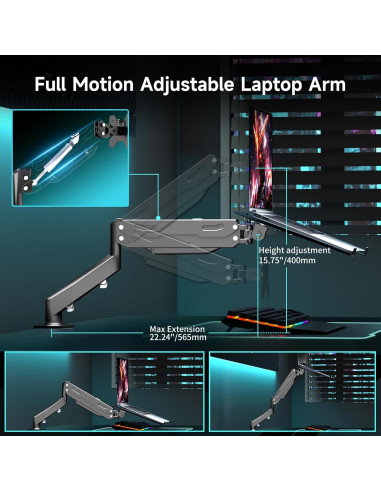Soporte de Escritorio para Laptop Pholiten MD81V1TP001 2 en 1