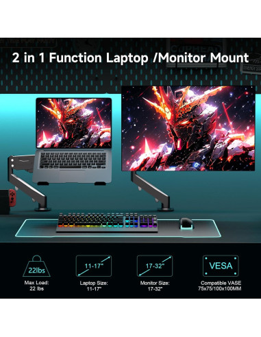 Soporte de Escritorio para Laptop Pholiten MD81V1TP001 2 en 1