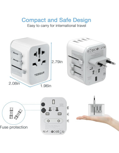 Adaptador de Viaje TESSAN 4 Puertos USB C Gris 2500W