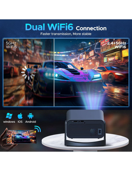 Proyector portátil HOTPEAK 4K WiFi Bluetooth 1080P 360