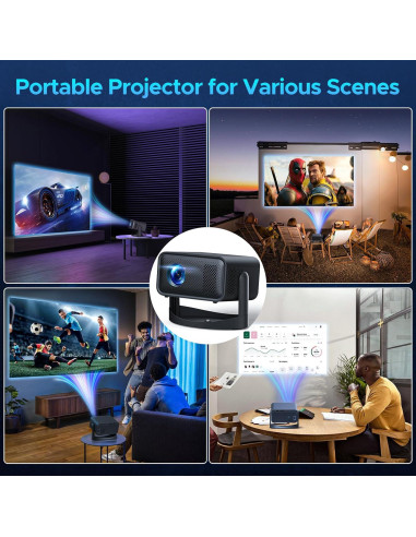 Proyector portátil HOTPEAK 4K WiFi Bluetooth 1080P 360