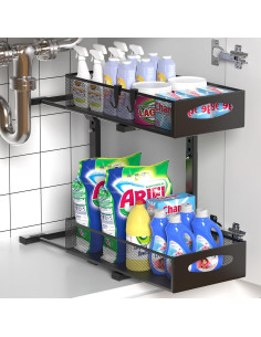 Organizador Bajo Fregadero Housolution 2 Niveles Ajustable Negro 2