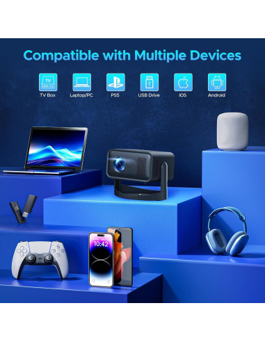 Proyector portátil HOTPEAK 4K WiFi Bluetooth 1080P 360