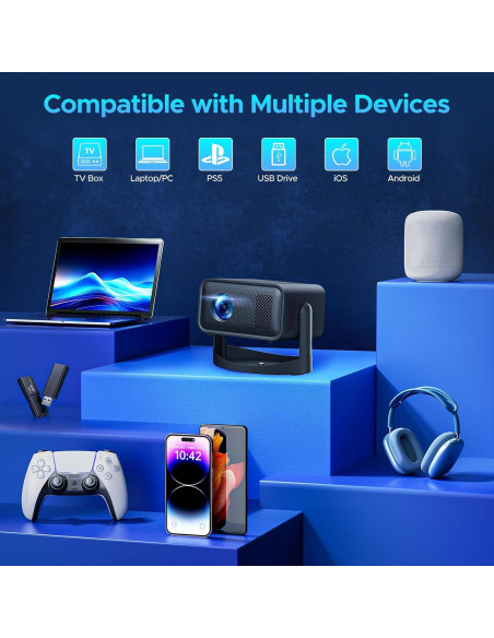 Proyector portátil HOTPEAK 4K WiFi Bluetooth 1080P 360